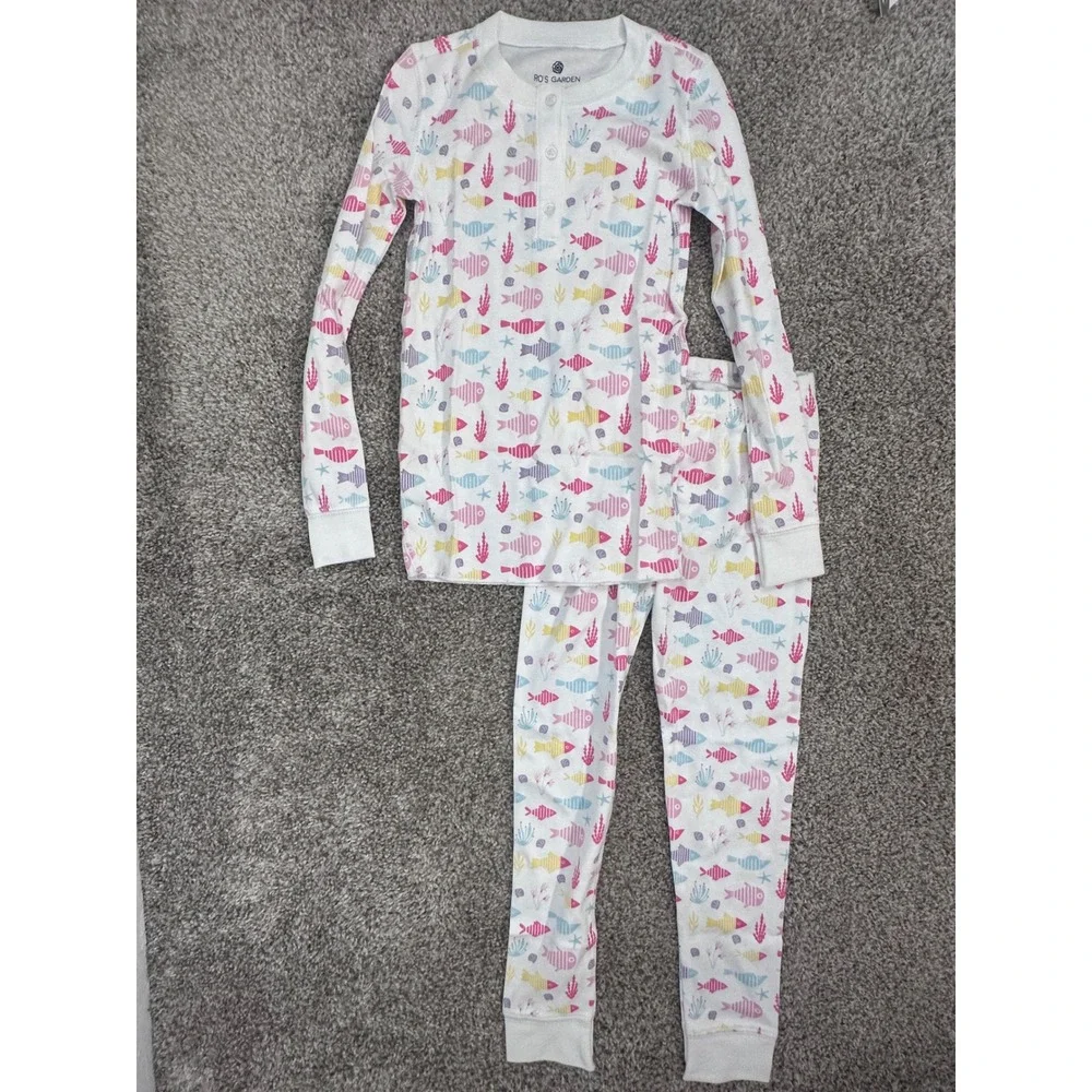 Ros Garden Cameron Paradise Kids Pajamas Pink Multi Fish Print Set Size 6 NWT